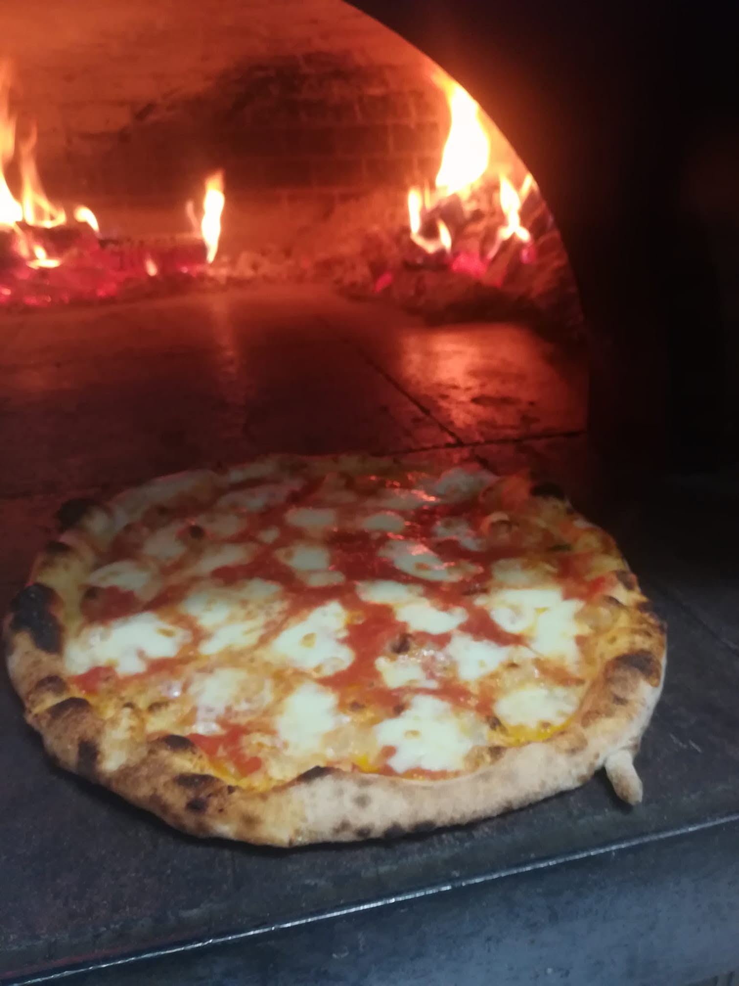 Pizza Margherita nel forno a legna